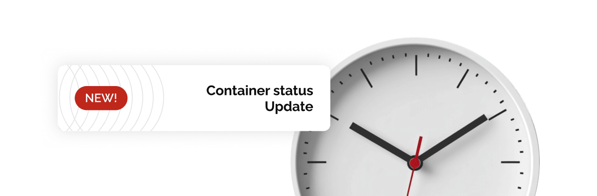 Clock with a “Container status update” notification and a “New!” badge
