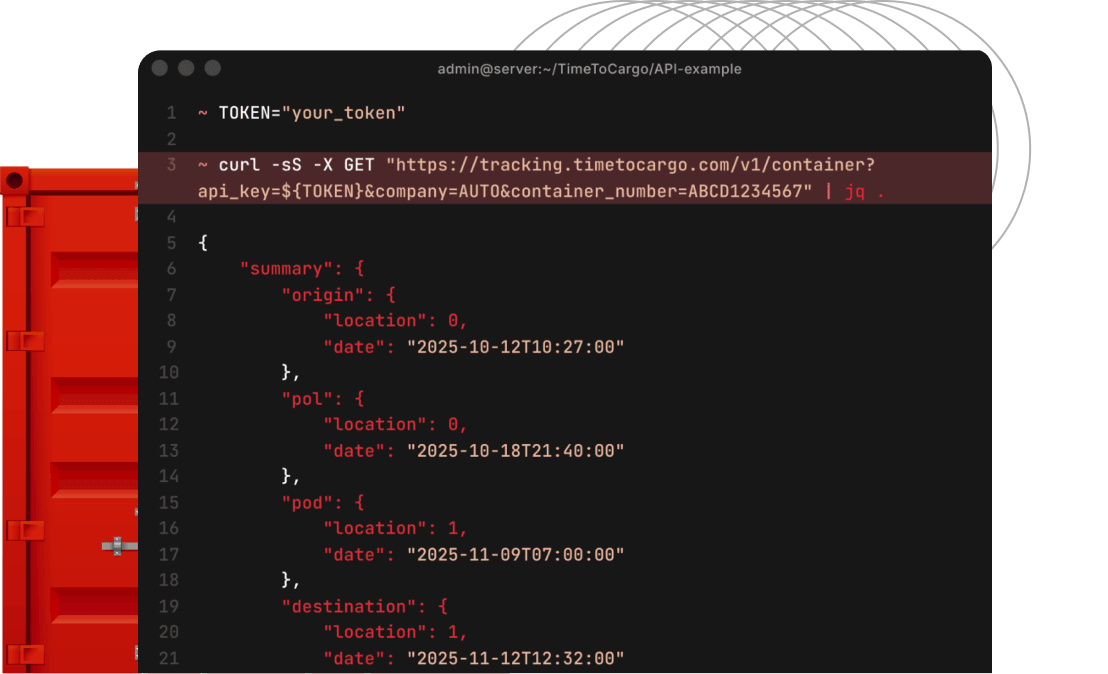 Screenshot of the API response