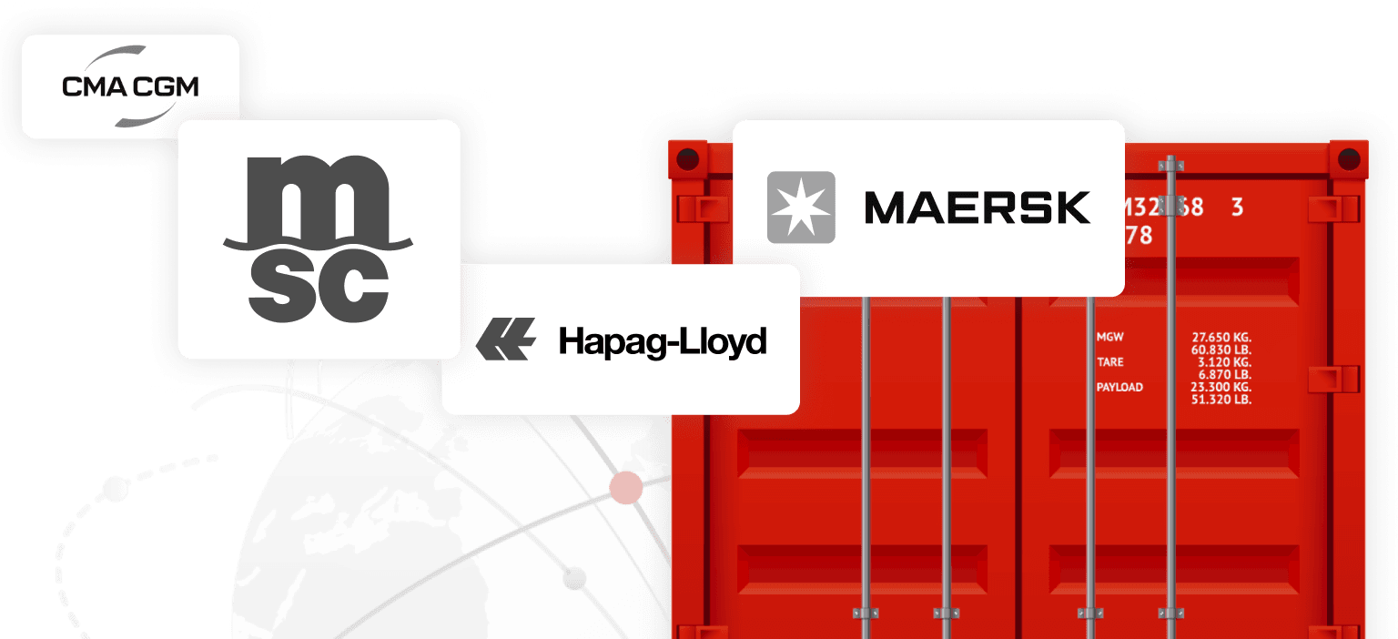 Shipping container with major ocean carrier logos